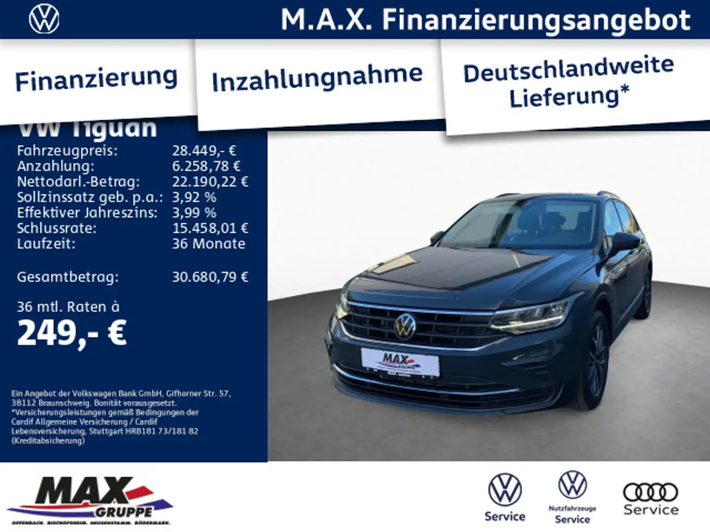 Volkswagen Tiguan 2.0 TDI DSG LIFE LED+KAMERA+AHK+PDC+ACC Gris - 1