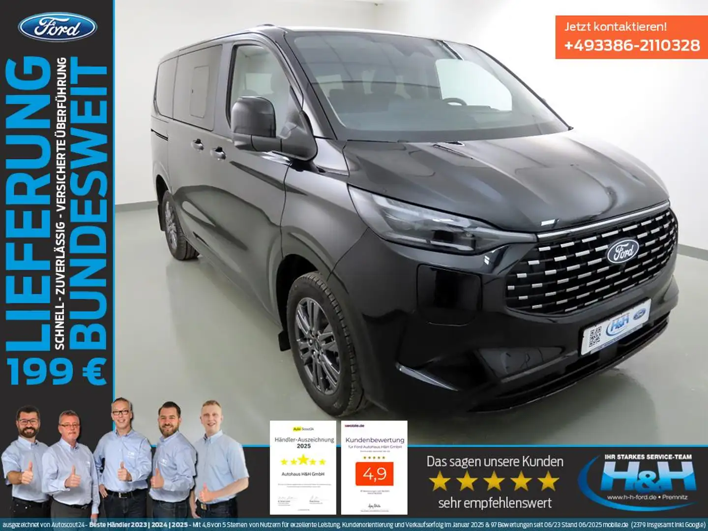 Ford Tourneo Custom 2.5 PHEV L1 Titanium AHK+TechnoPa Schwarz - 2