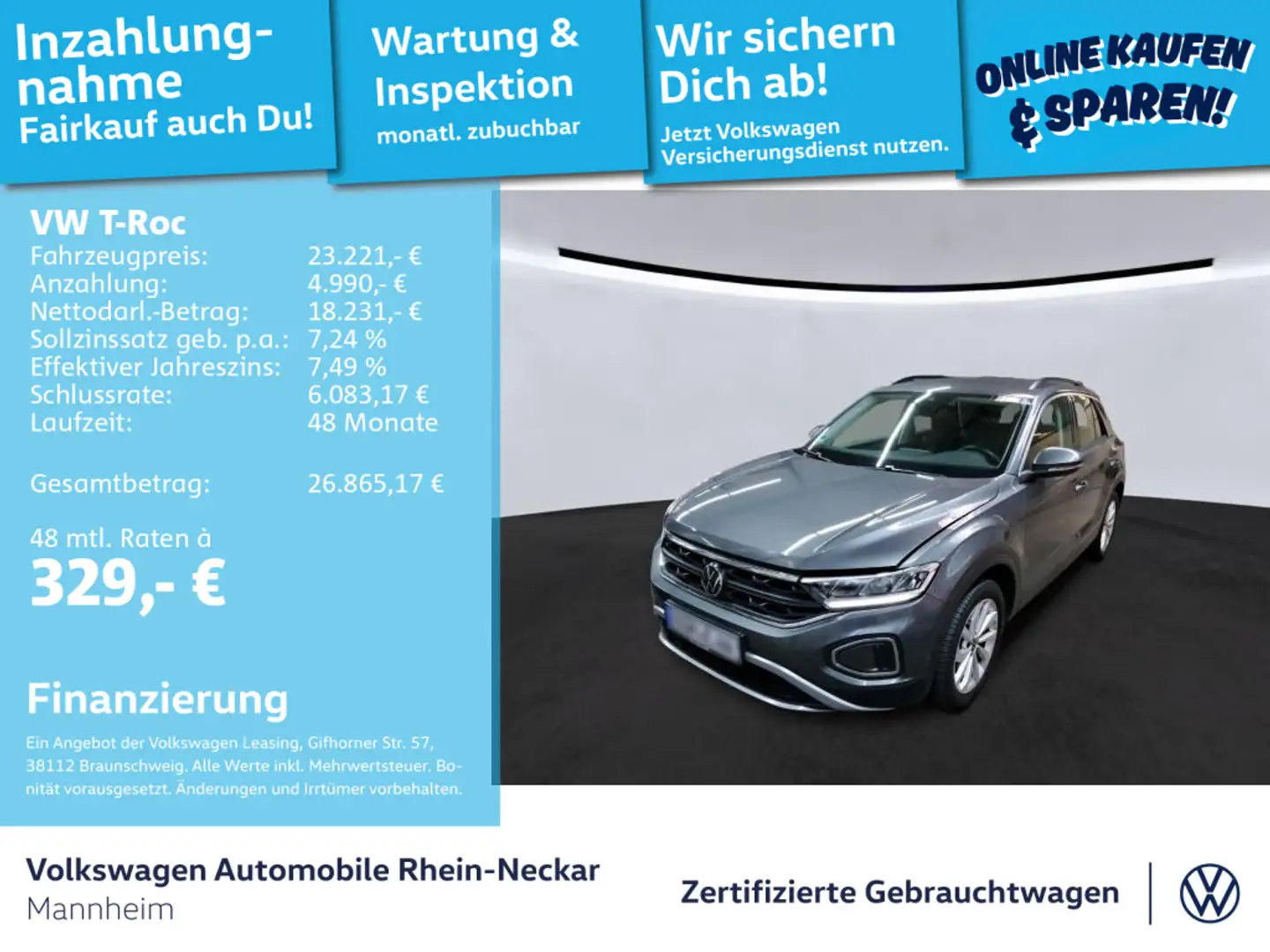 Volkswagen T-Roc 1.5 TSI Life DSG App-Connect PDC LED uvm Grau - 1