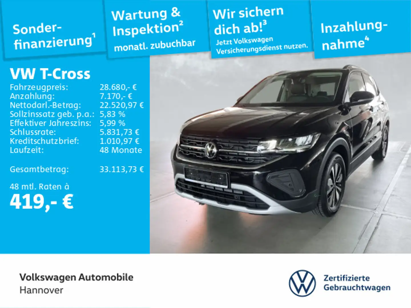 Volkswagen T-Cross GOAL 1.0 TSI DSG Navi Rückfahrkamera Par Schwarz - 1