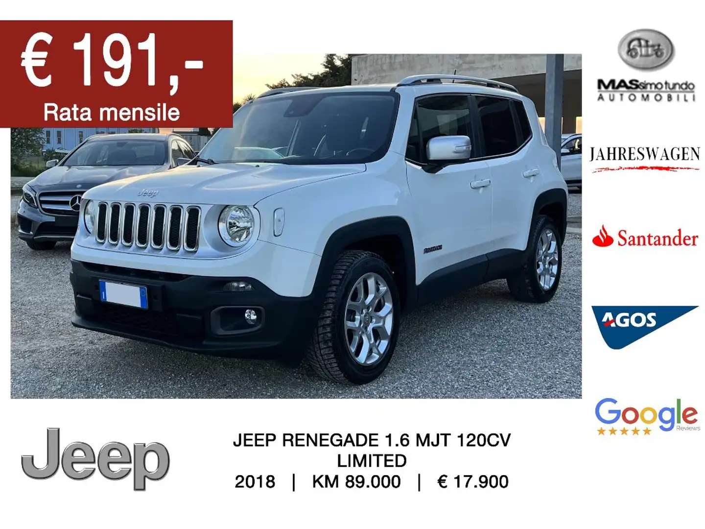 Jeep Renegade 1.6 Mjt 120CV Limited Blanc - 1