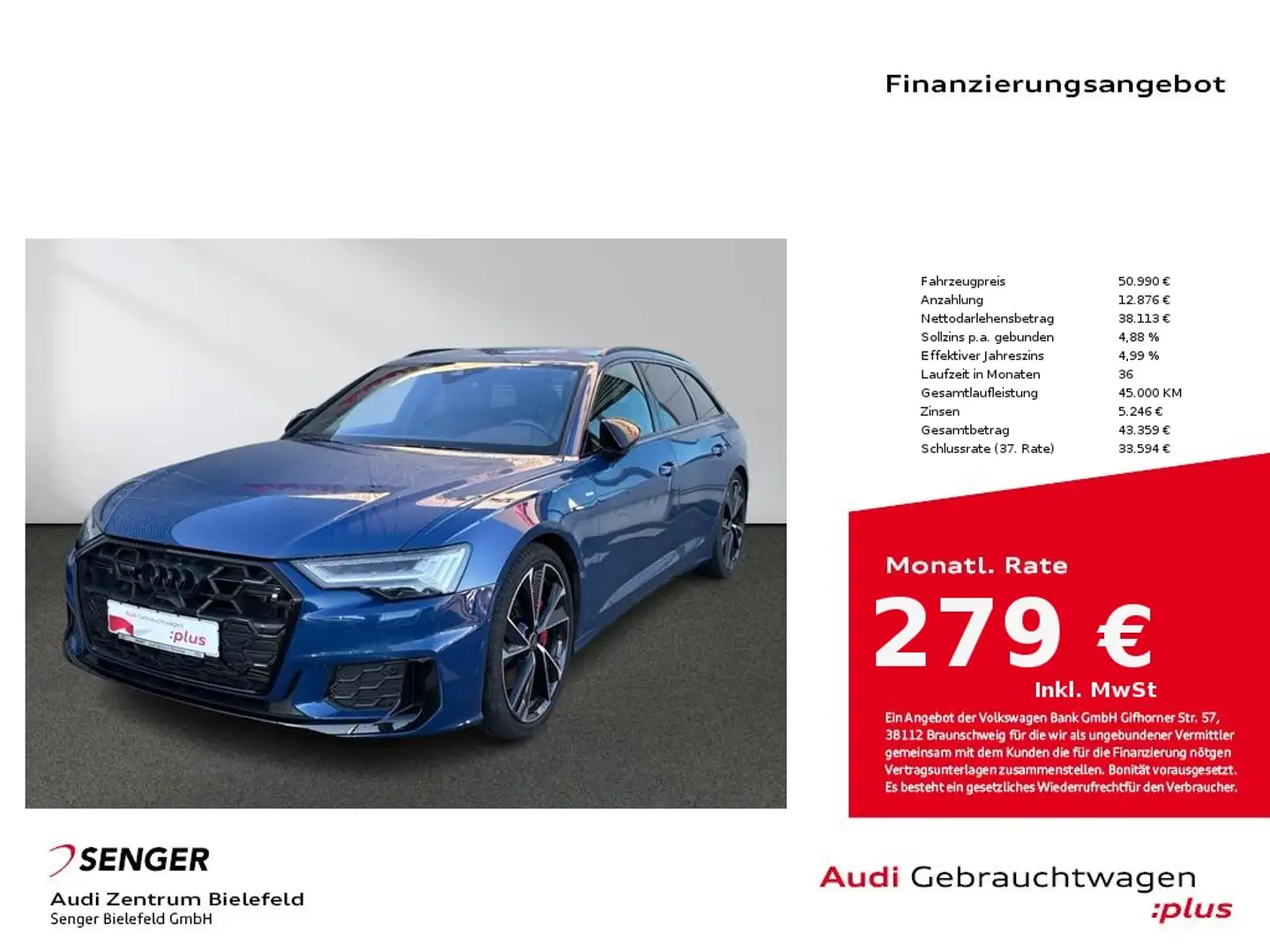 Audi A6 Avant 55 TFSI e S line quattro Matrix-LED B&O Bleu - 1