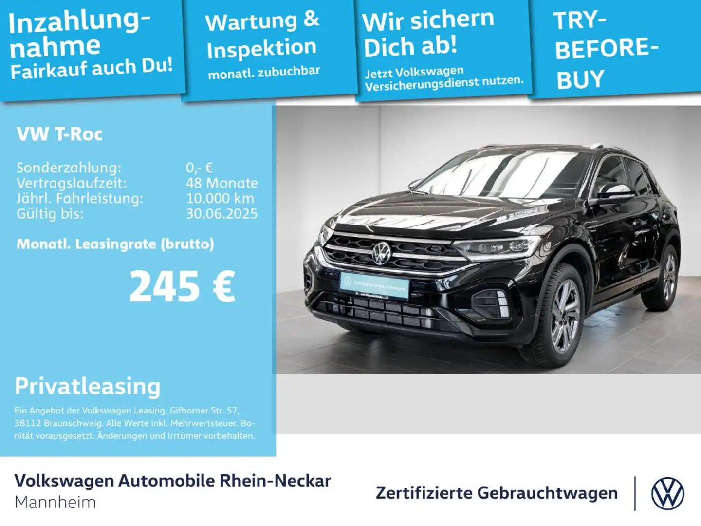 Volkswagen T-Roc 2.0 TDI R-Line DSG Navi AHK Kamera u.v.m. Schwarz - 1