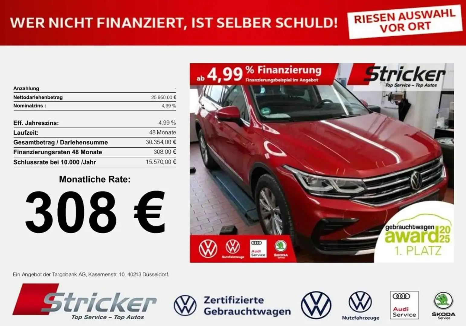 Volkswagen Tiguan Elegance 1.4TSI eHybrid 308,-ohne Anzahlung AHK P Rot - 1
