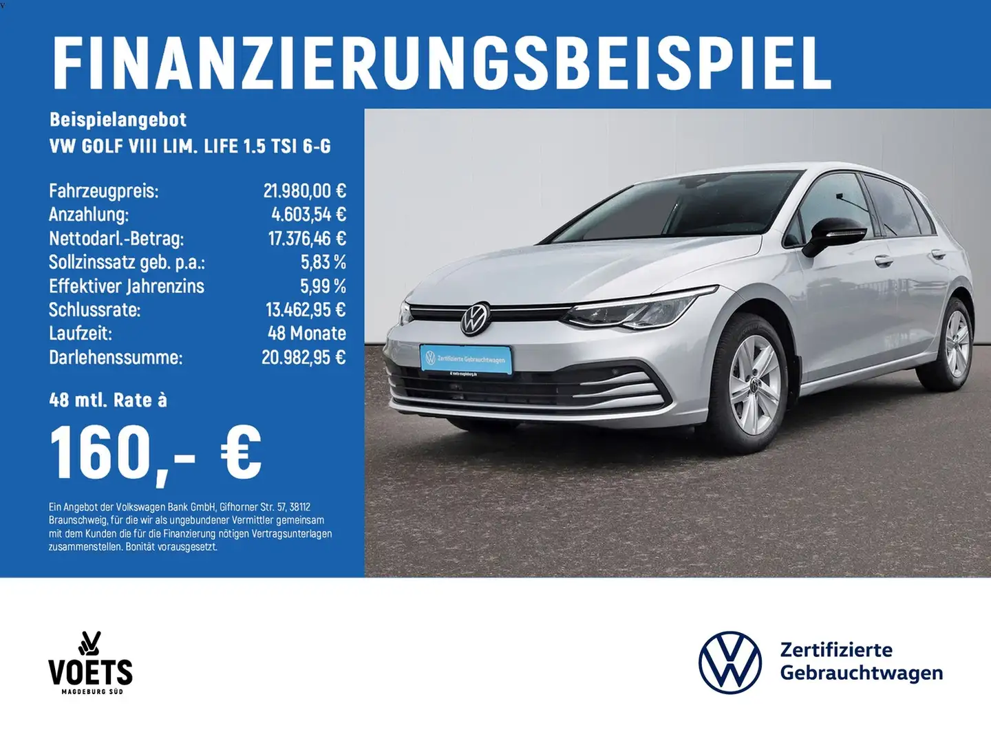 Volkswagen Golf VIII LIM. LIFE 1.5 TSI 6-G NAVI+LED+AHK+APP Silber - 2