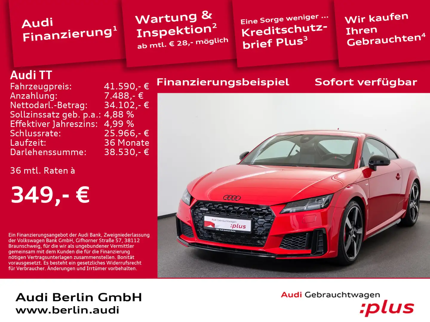 Audi TT 45 TFSI Coupé qu. S tr. NAVI LED PDC VIRTUAL Red - 1