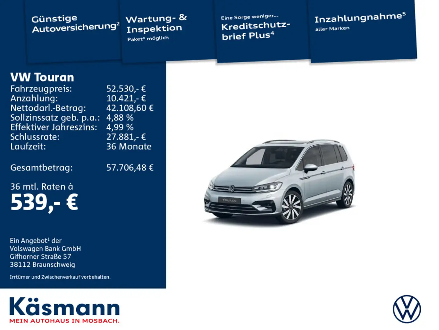 Volkswagen Touran Highline 2.0TDI R-LINE STANDH AHK PANO Silber - 1