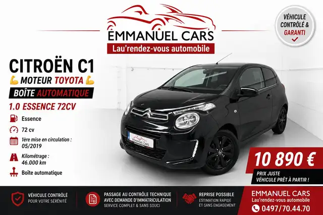 Citroen C1 1.0 VTi !!MOTEUR TOYOTA!! *Shine* Boîte AUTO! Air-co+Alu+CarPlay+caméra de recul. GARANTIE COMPLETE 1AN!