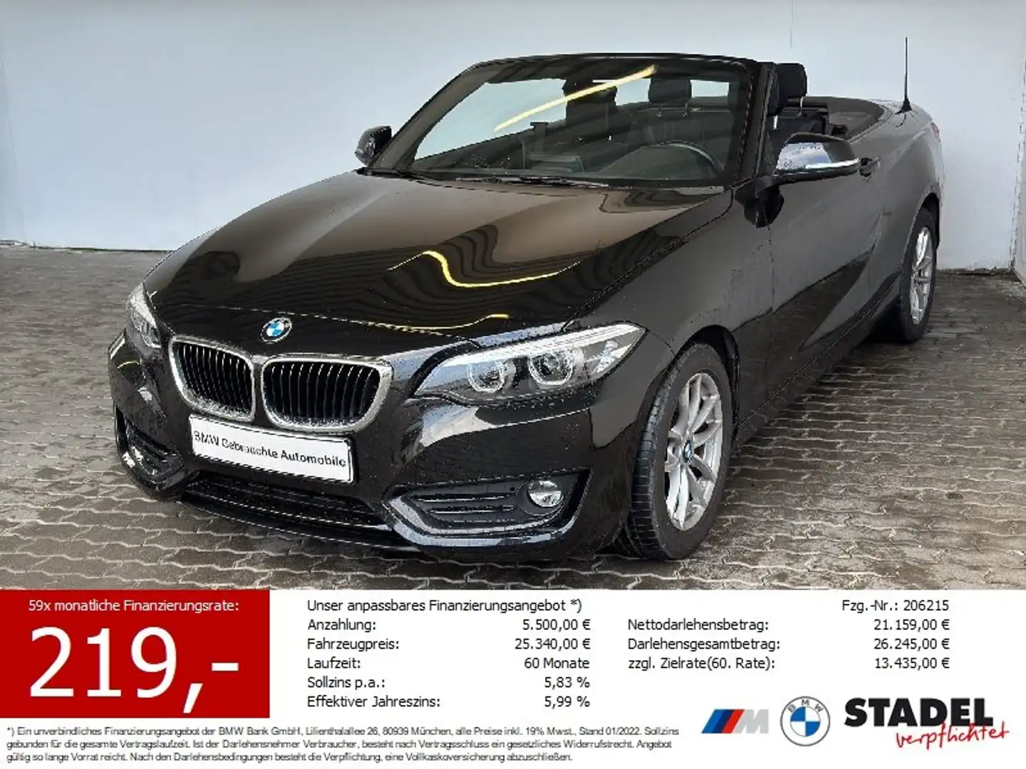 BMW 218 i Cabrio Advantage Navi.LED.PDChinten.DAB.SHZ Nero - 1