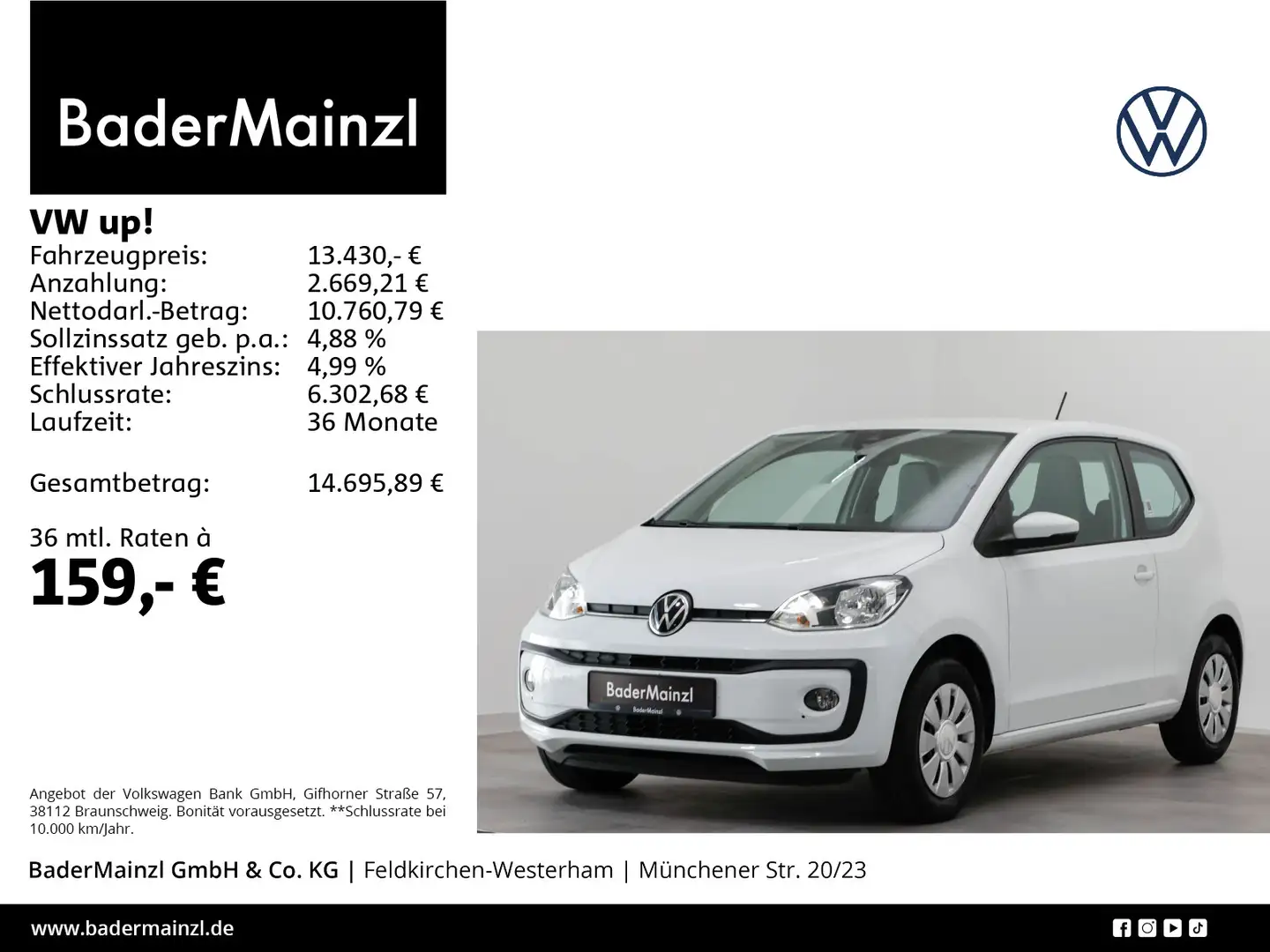 Volkswagen up! 1.0 MPI SHZ Klima Weiß - 1