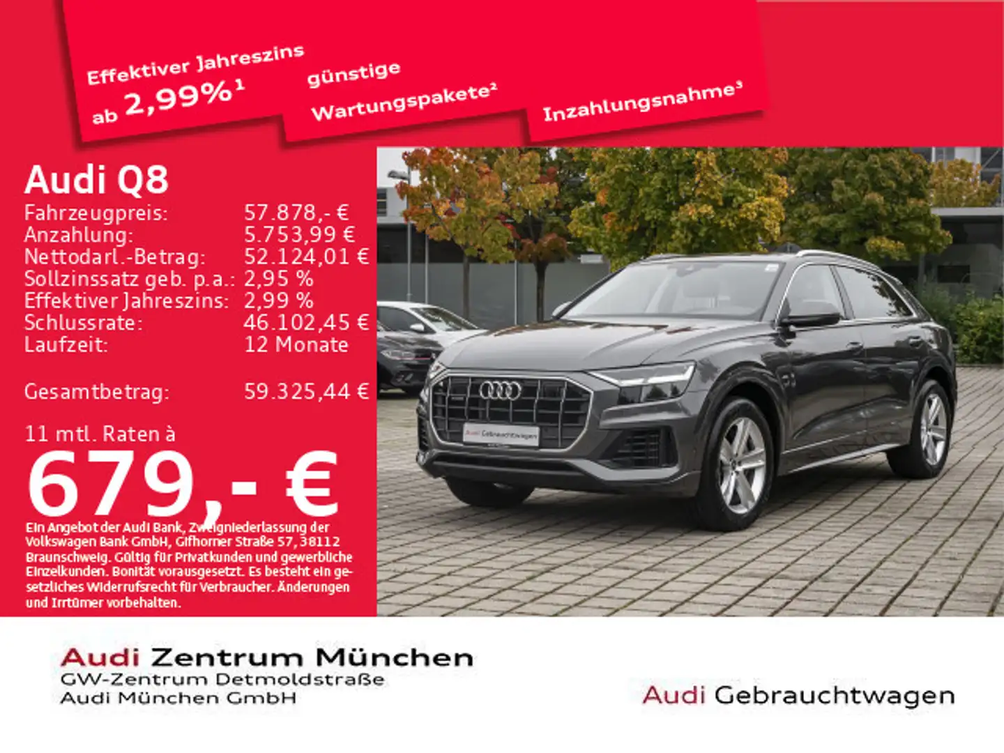 Audi Q8 55 TFSI e qu. Luftfed/AHK/Kamera/ACC Grau - 1