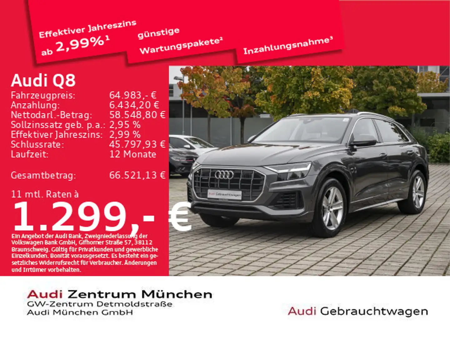 Audi Q8 55 TFSI e qu. Luftfed/AHK/Kamera/ACC Grau - 1