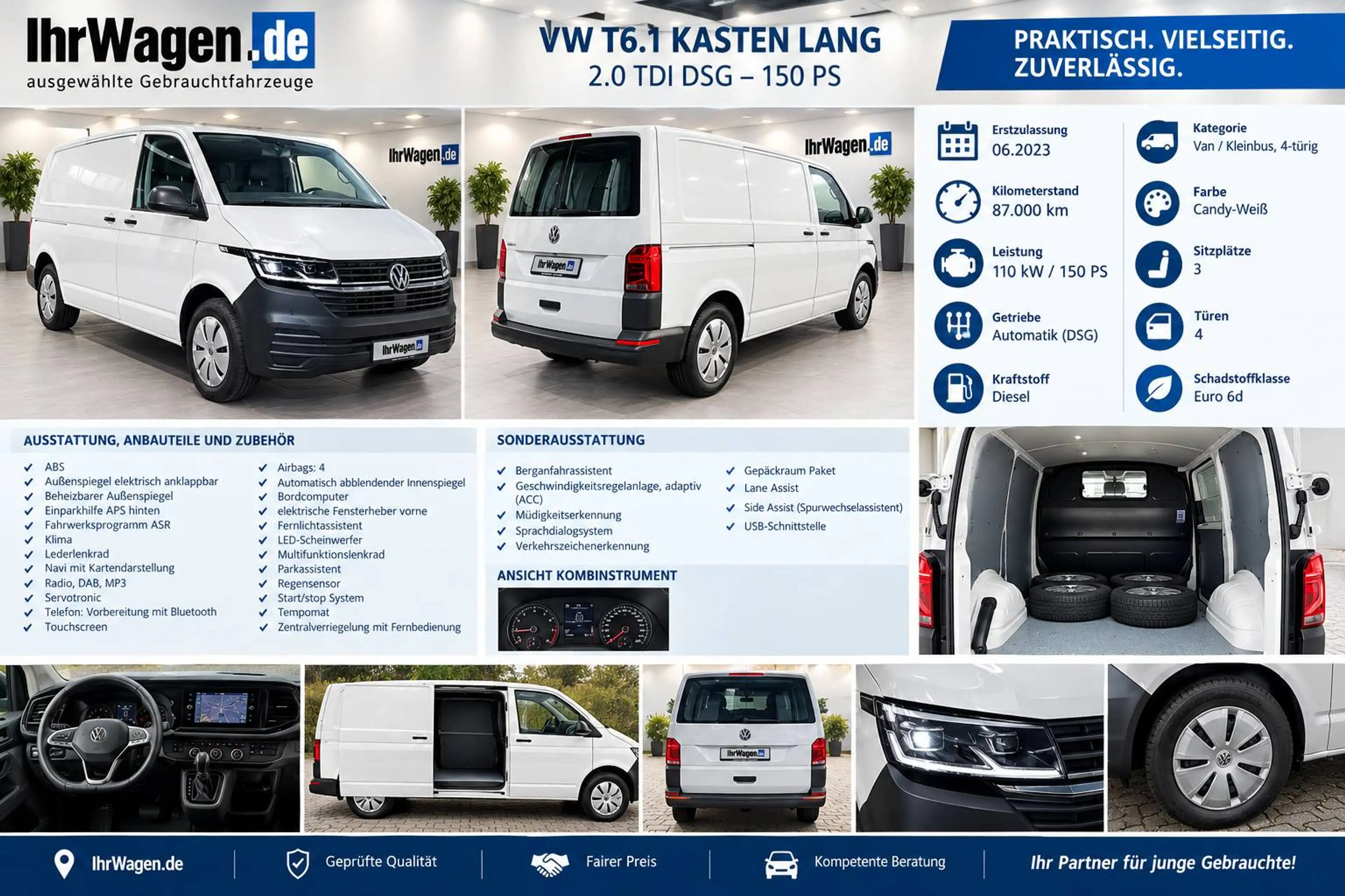 Volkswagen T6.1 Transporter 2,0 TDI*DSG*LED*ACC*Lane-Front-Side Assist*ASR*DAB*Lederlenkr*Fernlichtass*