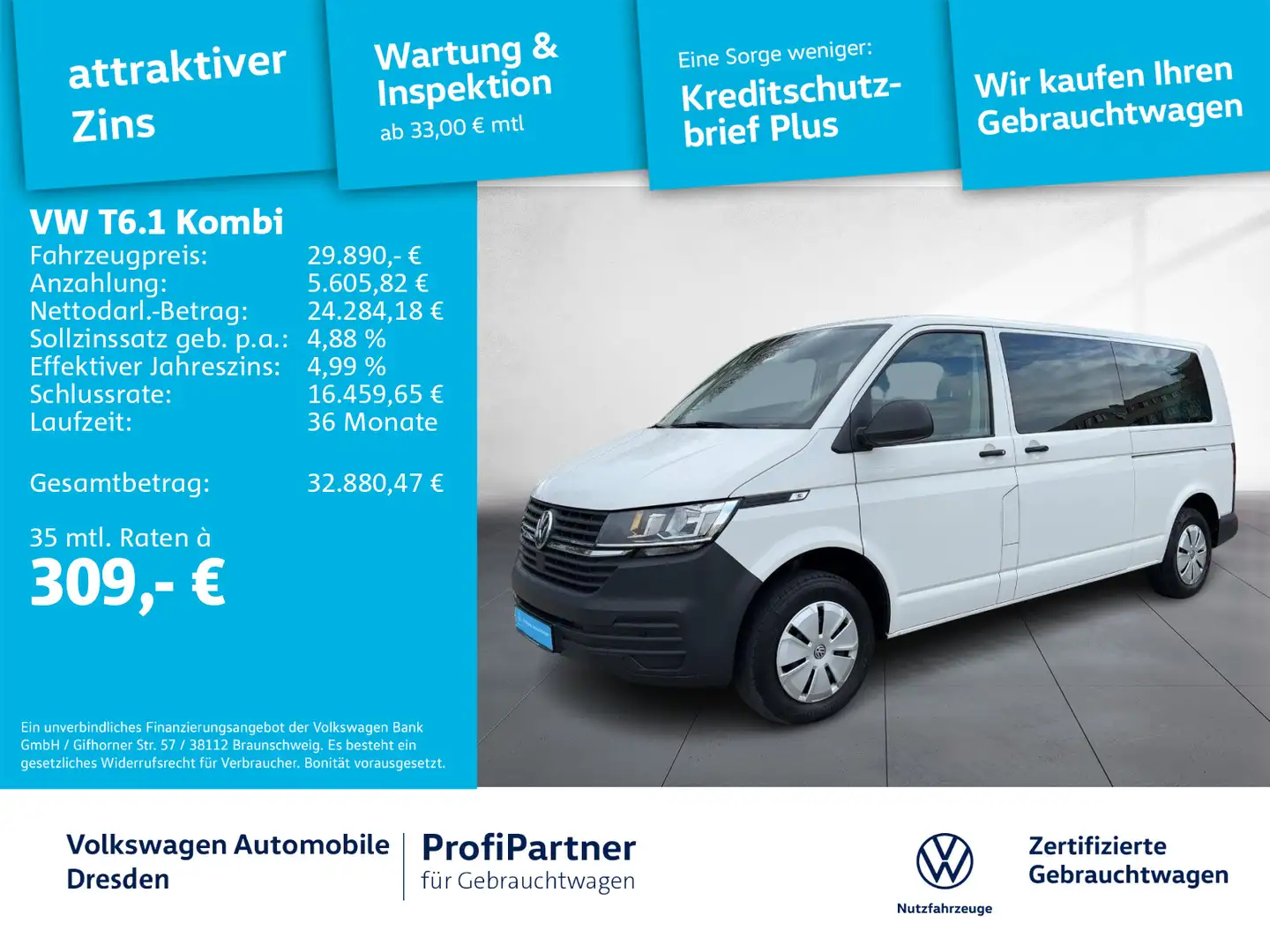 Volkswagen T6.1 Kombi LR KLIMA NAV AHZV ACC PDC 8-SITZER Blanc - 1
