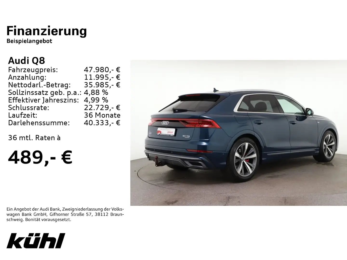 Audi Q8 50 TDI Q Tip. Luft HD Matrix B&O 360° HuD Pan Blau - 2