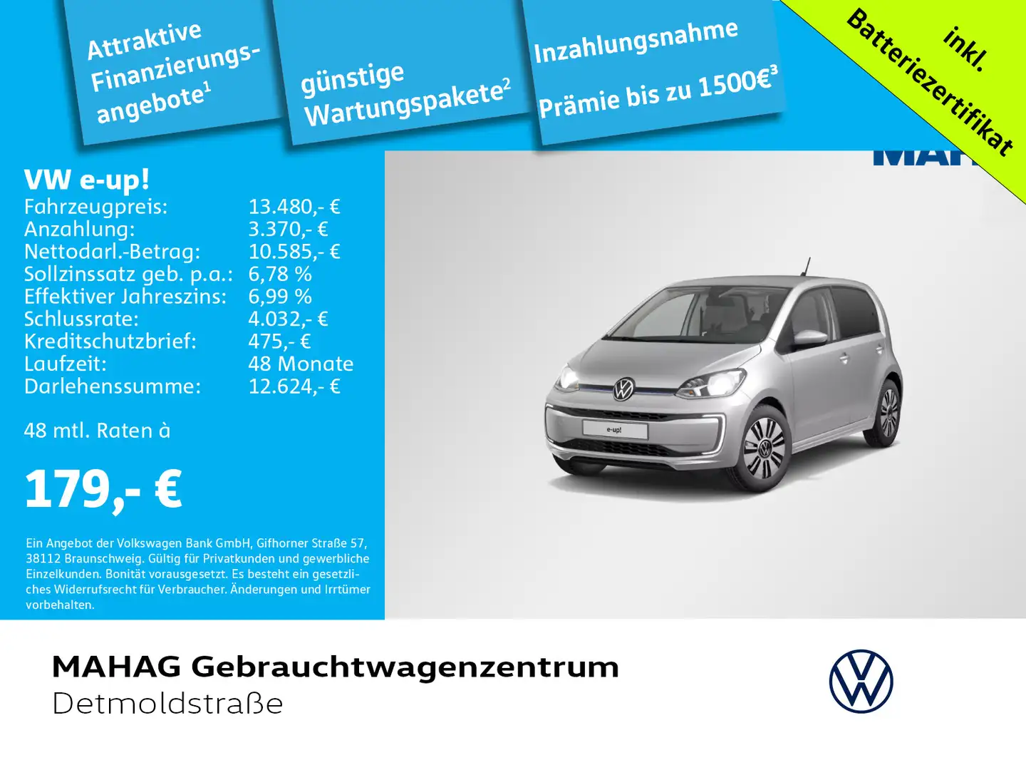 Volkswagen e-up! Style "Plus" CCS Maps+More Bluetooth 1-Gan Silber - 1