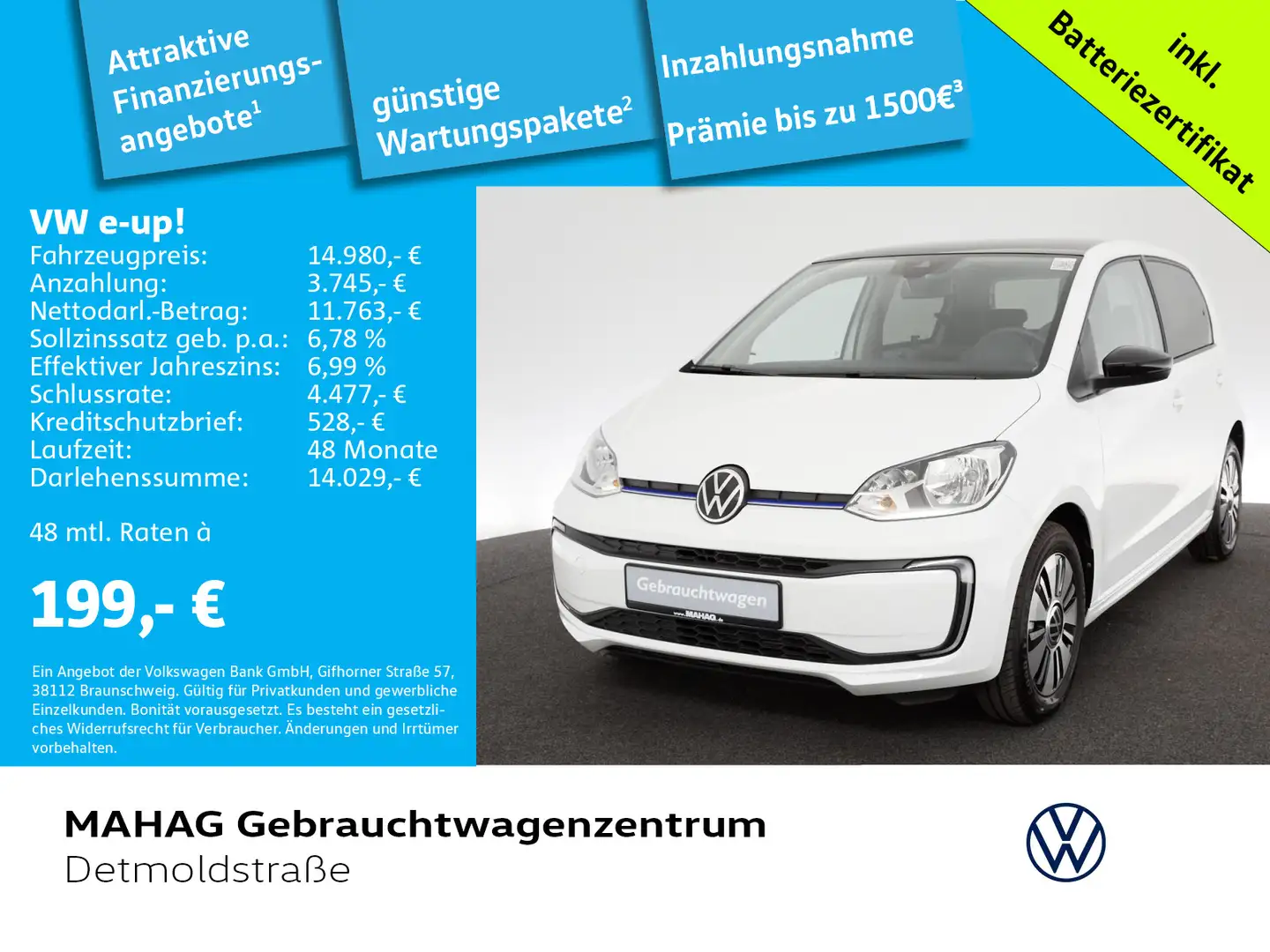 Volkswagen e-up! Style CCS Maps+MoreDock ParkPilot RearView Weiß - 1