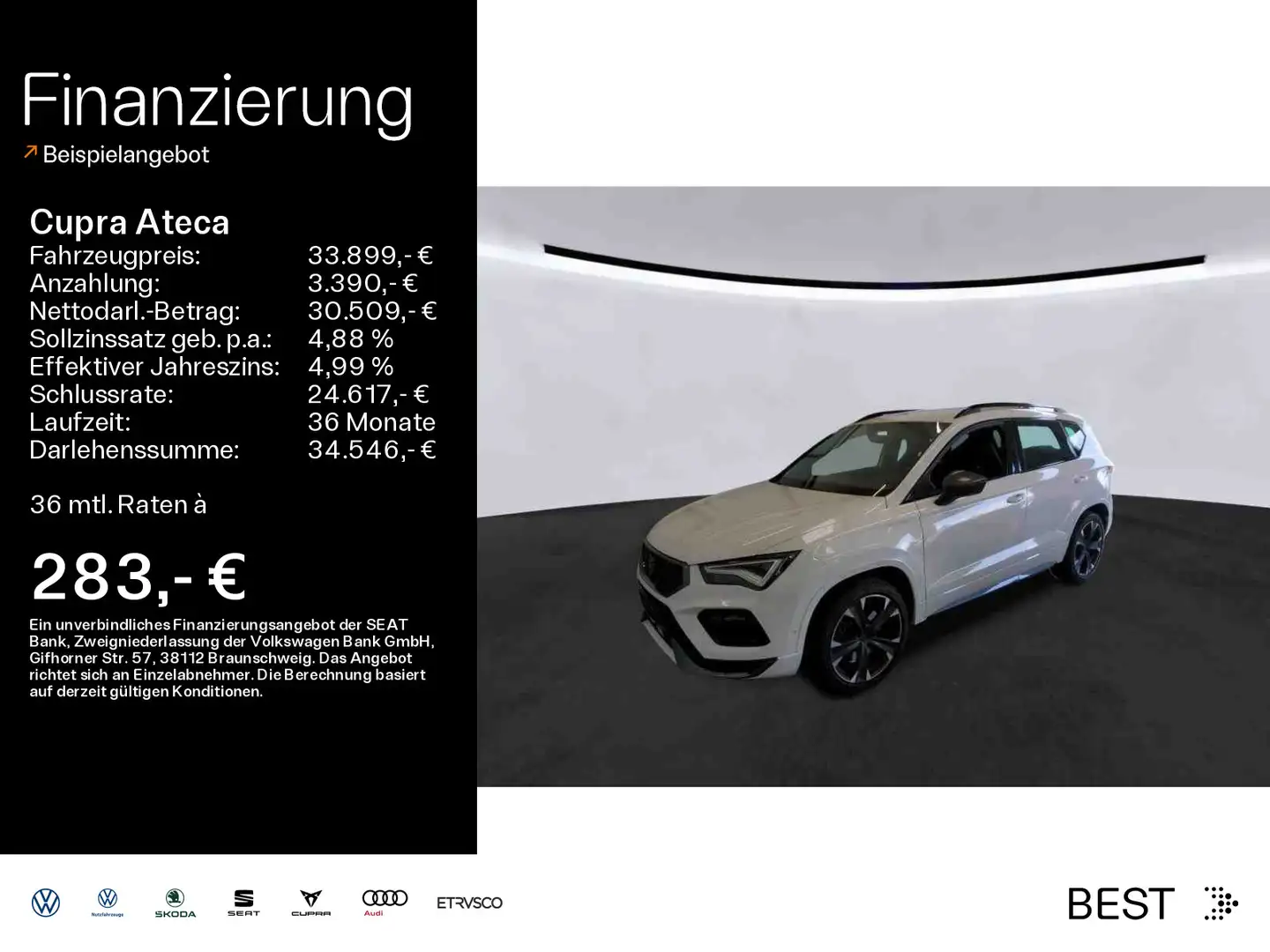 CUPRA Ateca VZ 2.0 TSI 4x4 DSG*AHK*KAMERA*NAVI*KLIMA*P Weiß - 1