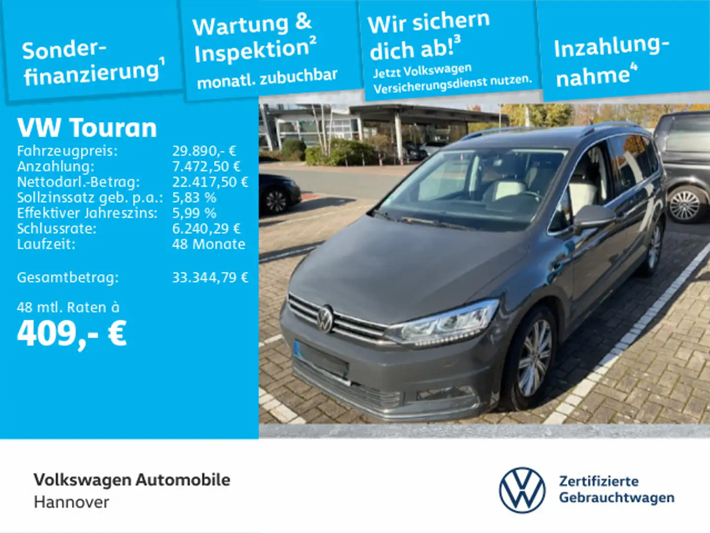 Volkswagen Touran 2.0 TDI Highline Navi LED ACC AHK CAM PDC Gris - 1