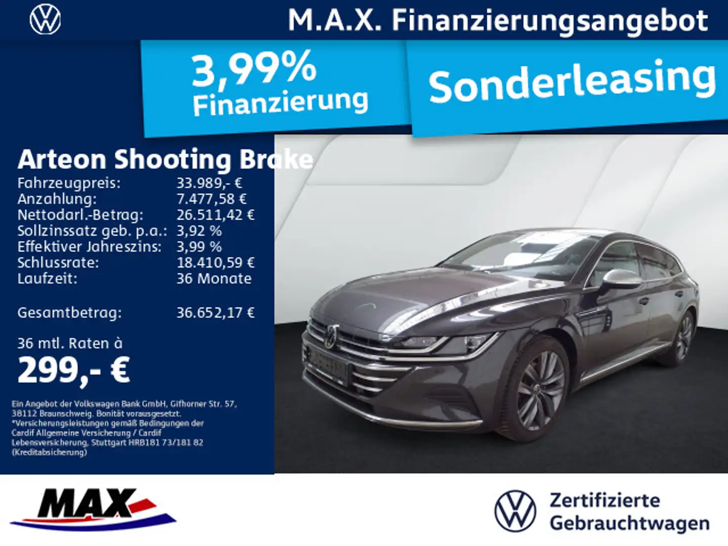 Volkswagen Arteon Arteon Shootingbrake 2.0 DSG ELEGANCE NAVI+AHK Grau - 1