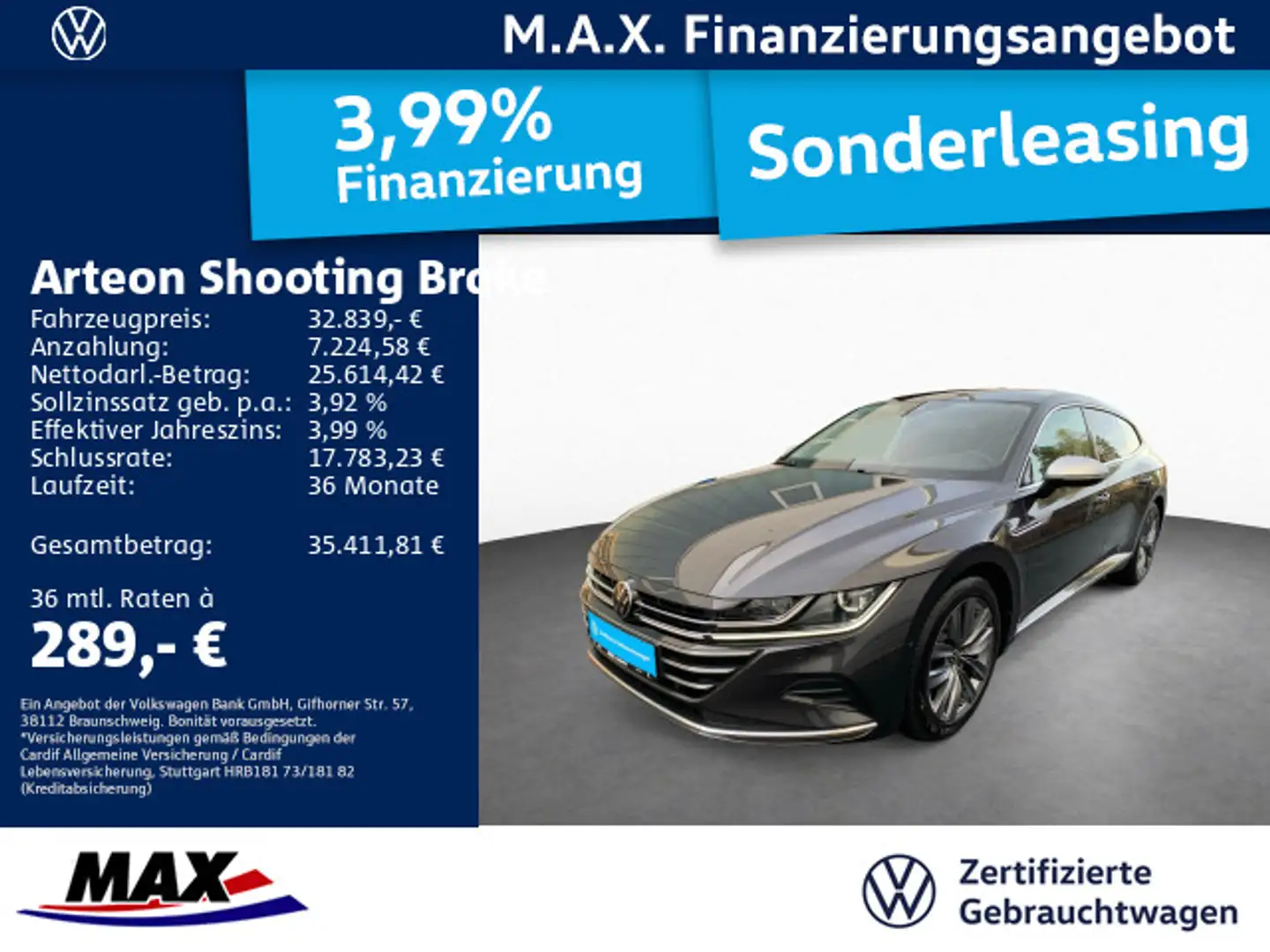 Volkswagen Arteon Arteon Shootingbrake 2.0 DSG ELEGANCE NAVI+AHK Grau - 1