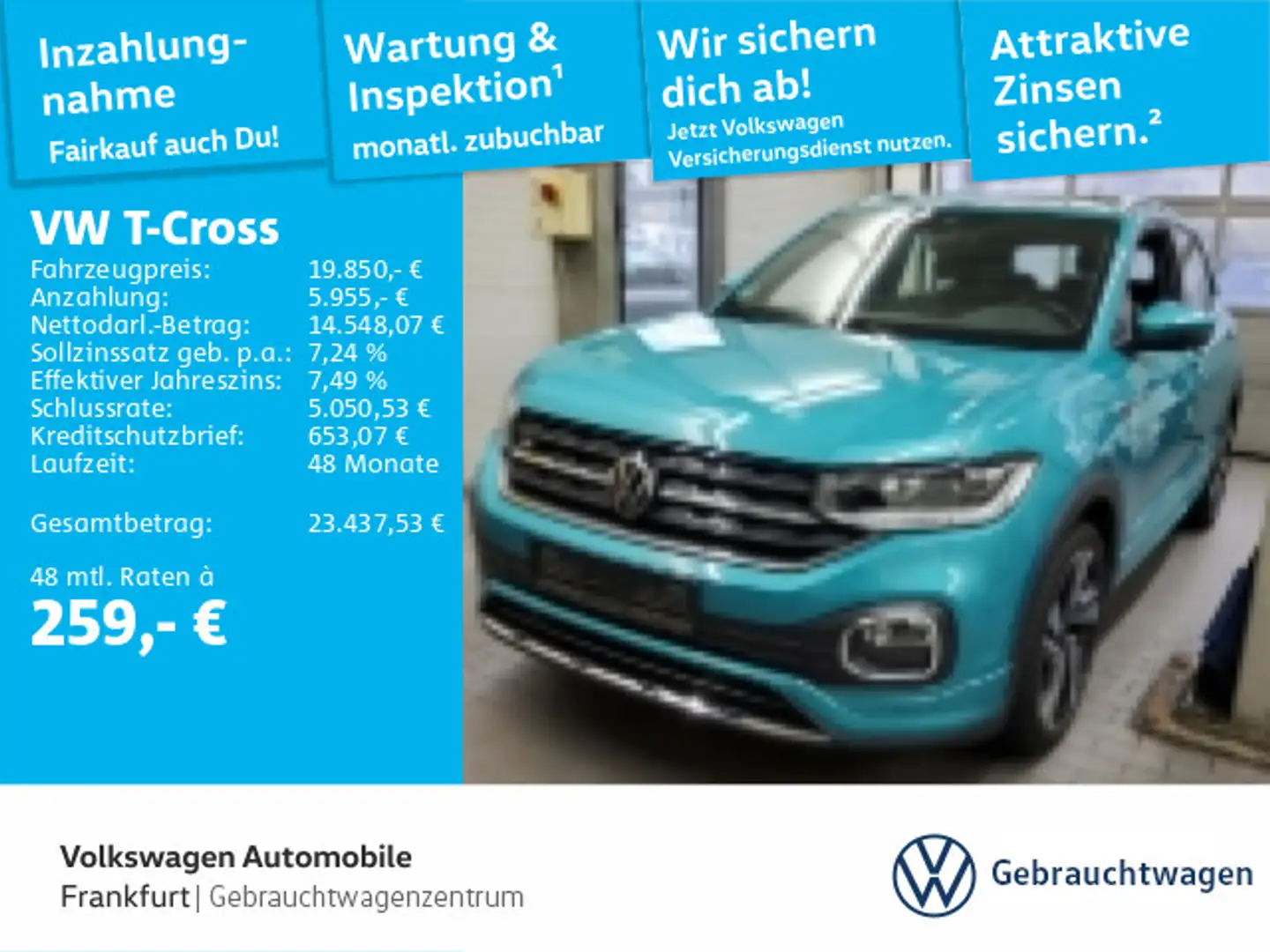 Volkswagen T-Cross 1.0 TSI DSG Style Navi Rückfahrkamera AC Blau - 1