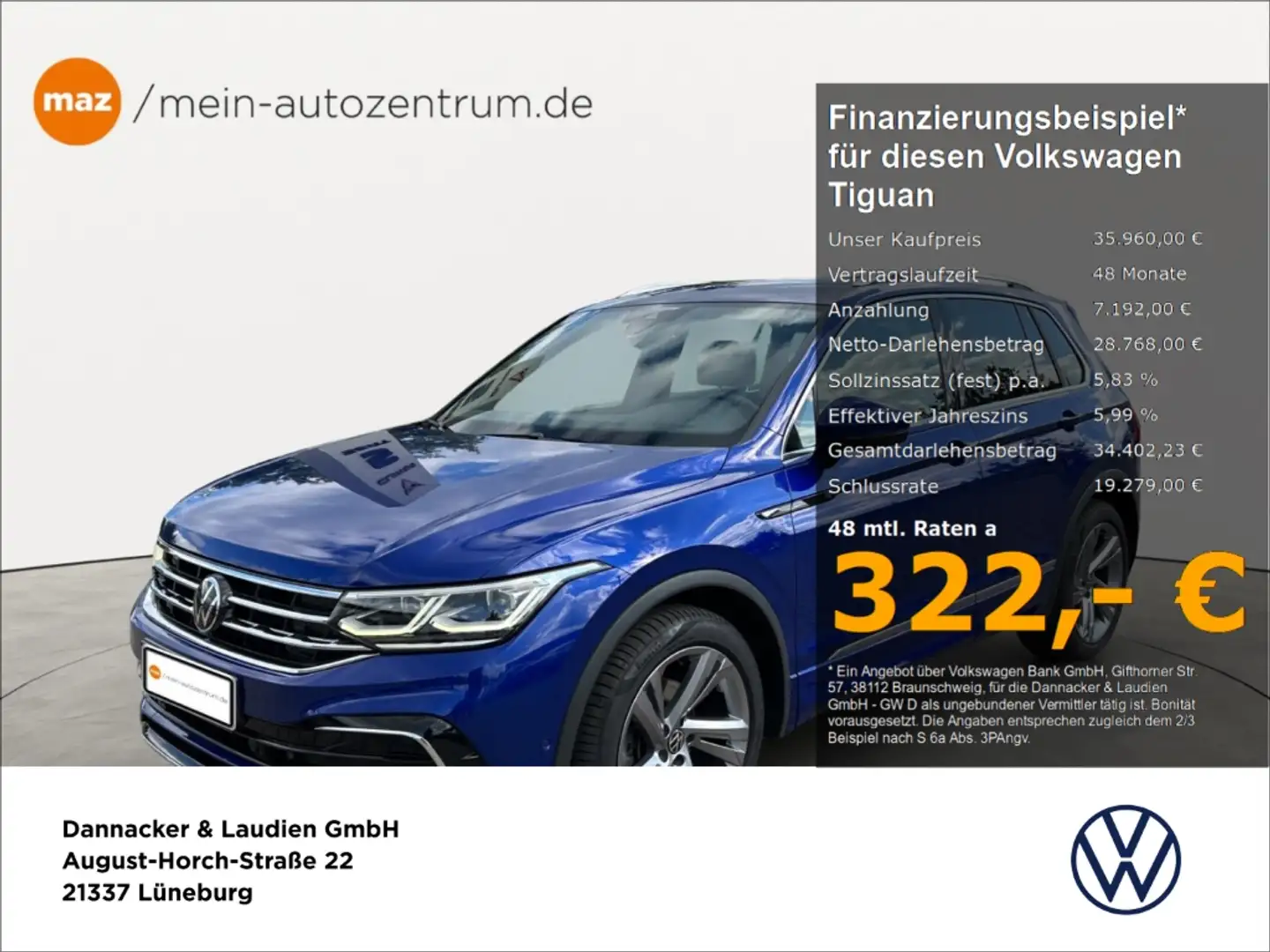 Volkswagen Tiguan 2.0 TDI R-Line Alu Matrix-LED AHK ACC Navi Standh. Blau - 1