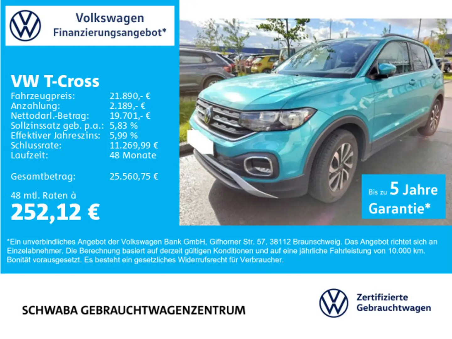 Volkswagen T-Cross ACTIVE 1.0 TSI DSG *5J-Garantie*ACC*PDC* Blau - 1