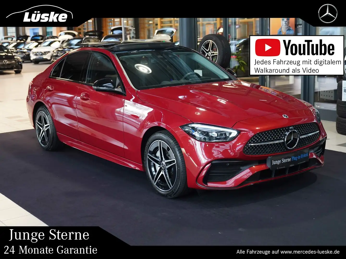 Mercedes-Benz C 300 C 300 de AMG Line Night Leder Pano Fahrassistenz Rot - 1