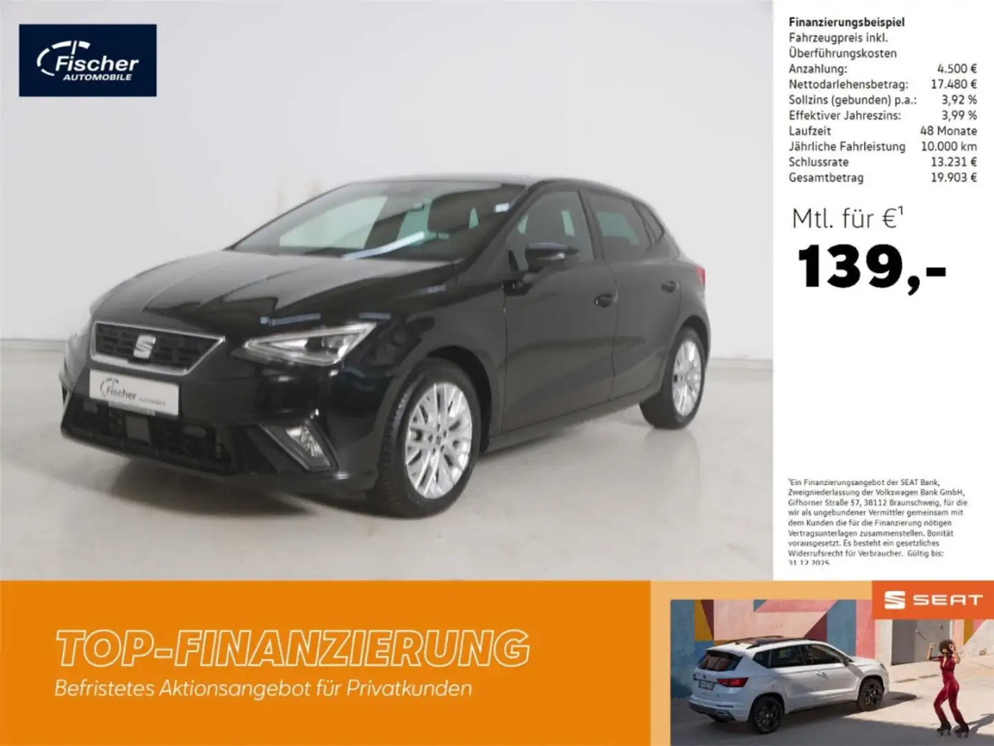 SEAT Ibiza 1.0 TSI DSG FR NAV/Voll-LED/RFK/KESSY/SH Schwarz - 1