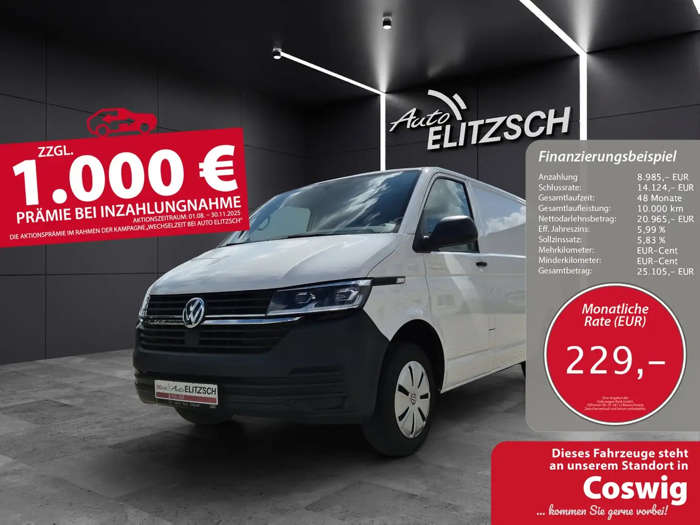 Volkswagen T6 Transporter T6.1 TDI Kasten STANDHZG AHK LED KLIMA GRA PDC SH Weiß - 1