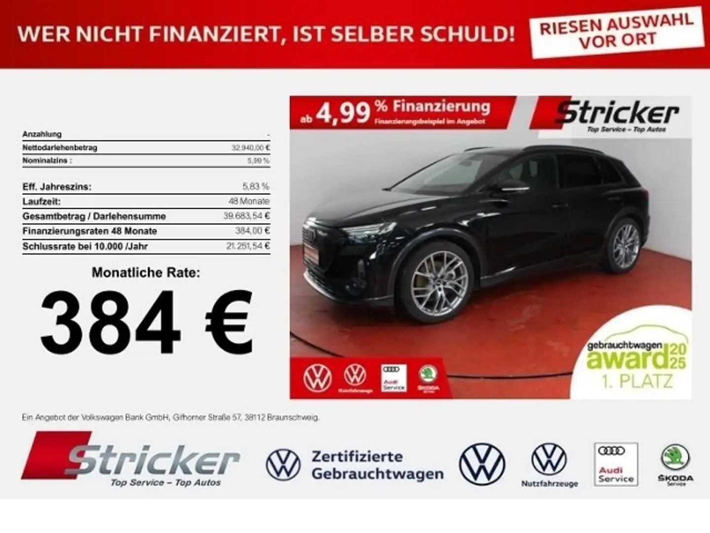 Audi Q4 e-tron 45 S-Line quattro 384,-ohne Anzahlung Pano Matrix Schwarz - 1