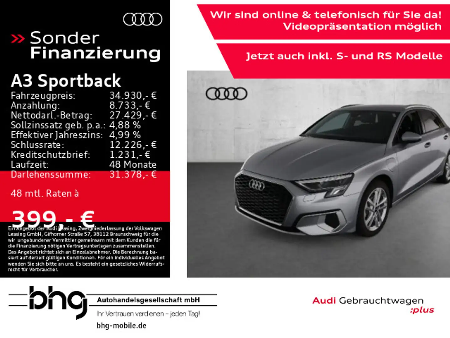 Audi A3 40TFSIe S tronic advanced e-tron AC Silber - 1