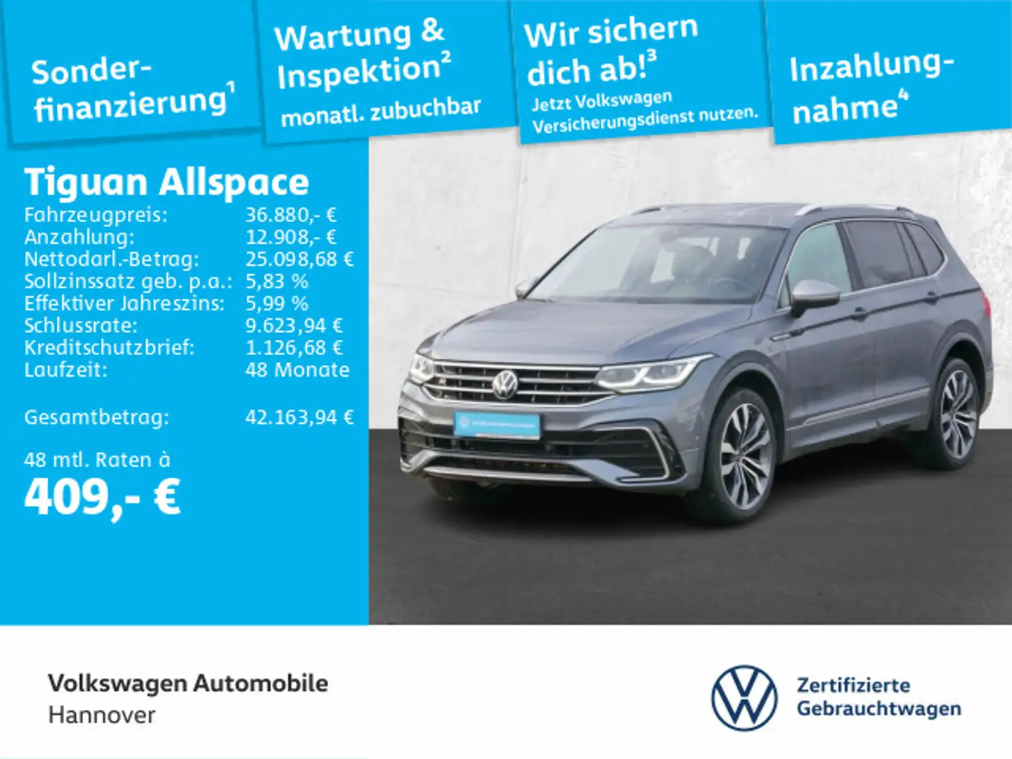 Volkswagen Tiguan Allspace 2.0 TDI DSG R-Line 7-Sitzer AHK Grau - 1