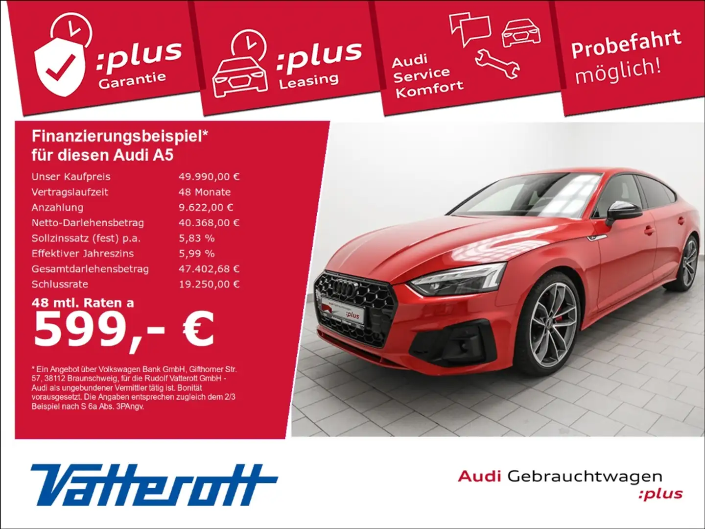 Audi A5 Sportback 40 TDI S line Laser Navi Optik schwarz L Rot - 1