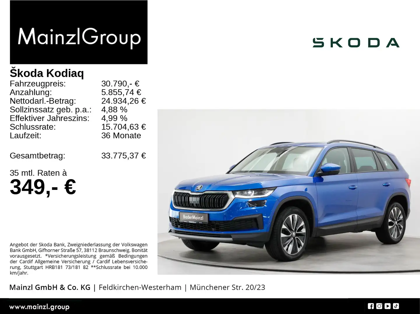 Skoda Kodiaq 2.0 TDI DSG Tour AHK Matrix Pano Stdhz Blau - 1