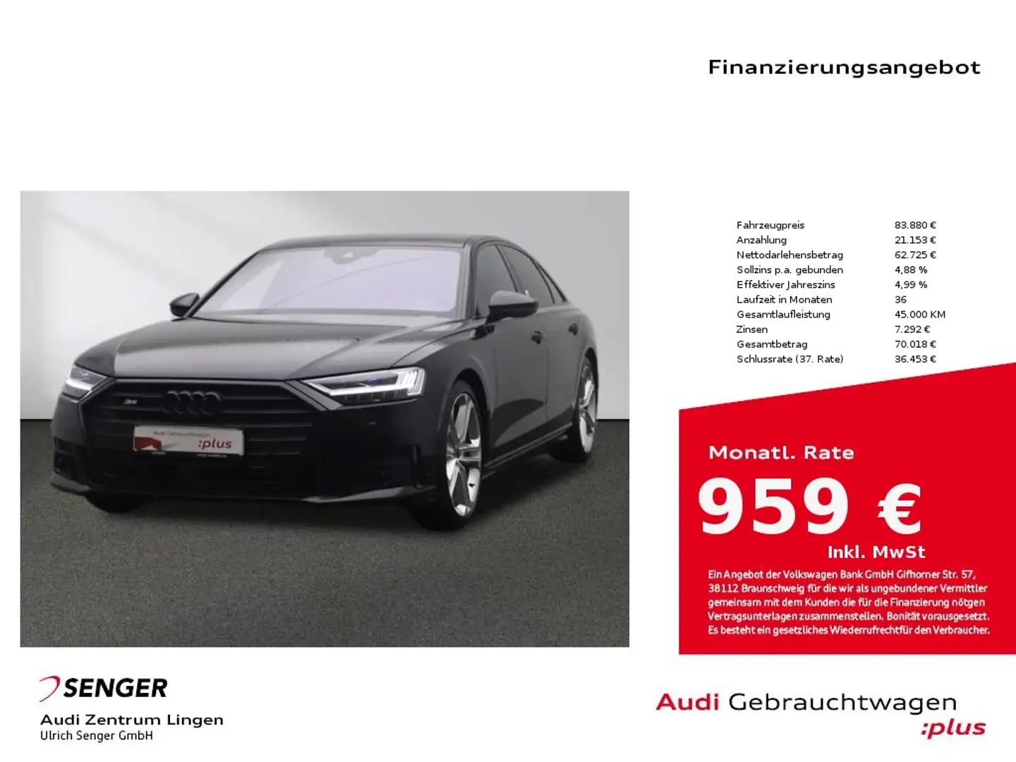 Audi S8 4.0 TFSI quattro Matrix-LED Panorama B&O AHK Noir - 1