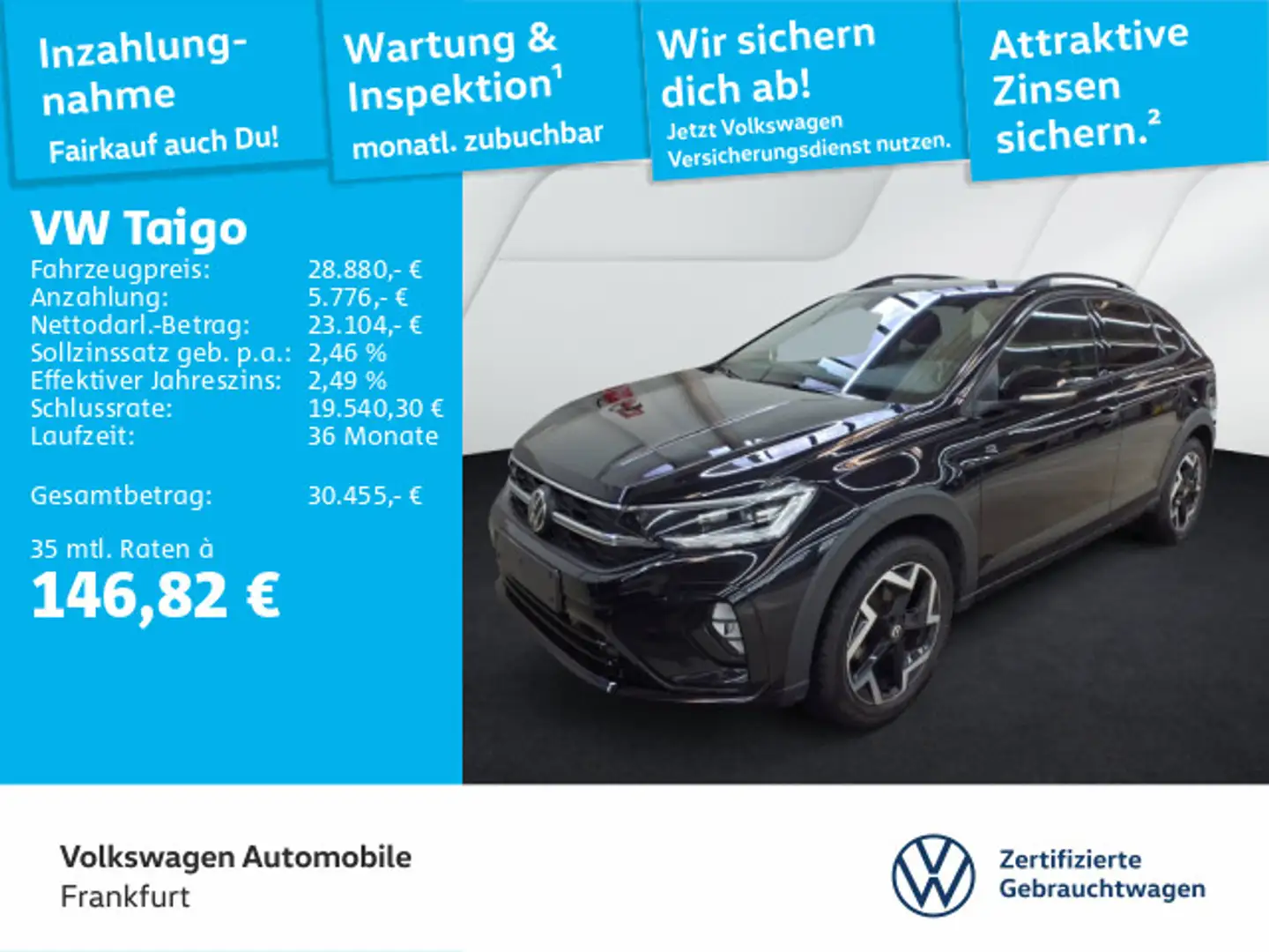 Volkswagen Taigo 1.5 TSI DSG R-Line Navi IQ.Light DAB+ Fron Schwarz - 1