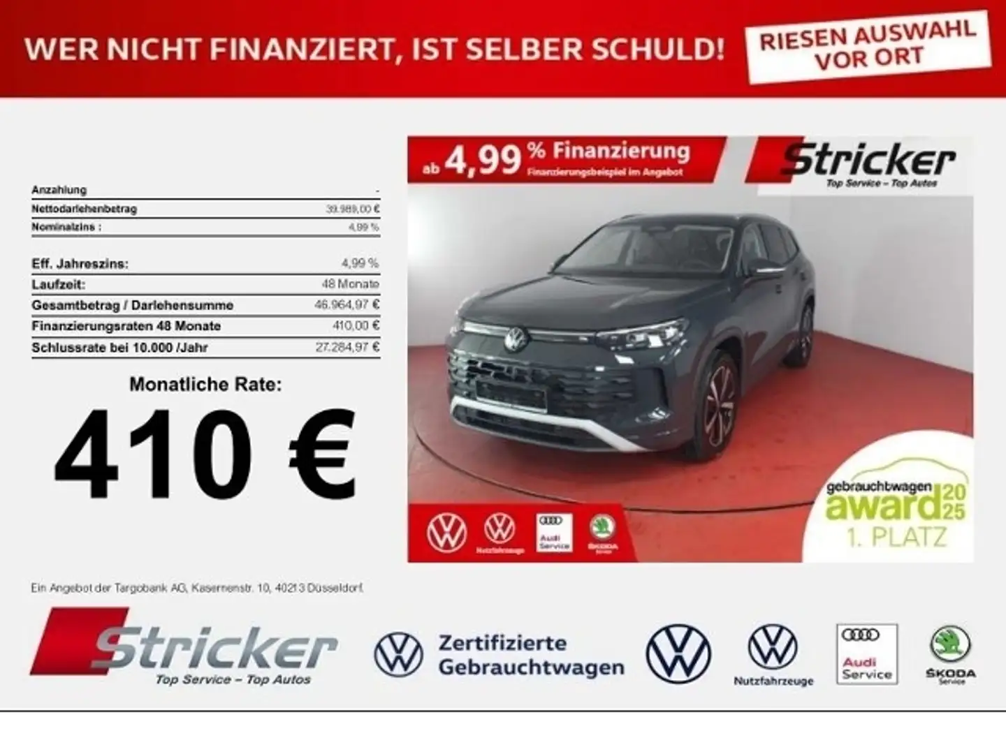 Volkswagen Tayron 1.5eTSI DSG 410,-ohne Anzahlung ACC AHK 7-Sitzer Grau - 1