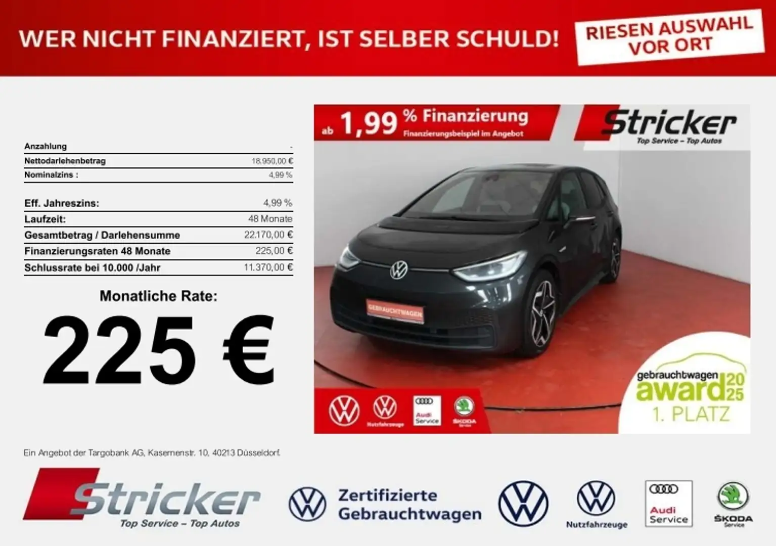 Volkswagen ID.3 Style 110/45 225,-ohne Anzahlung IQ.Light ACC Kam Silber - 1