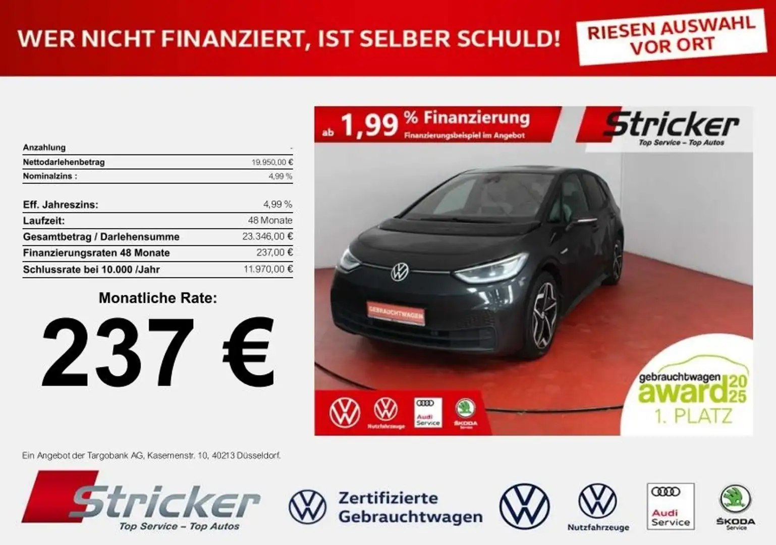 Volkswagen ID.3 Style 110/45 237,-ohne Anzahlung IQ.Light ACC Kam Silber - 1