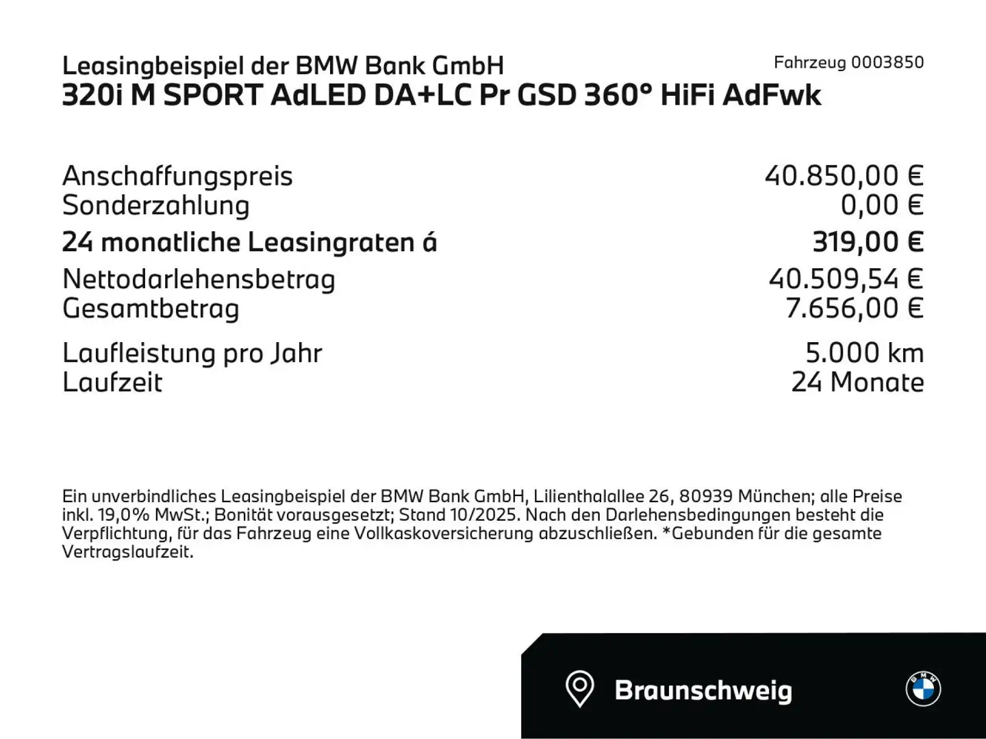 BMW 320 i M Sport Leas. ab 319.- oA DA+ KAM GSD DAB HUD Schwarz - 2