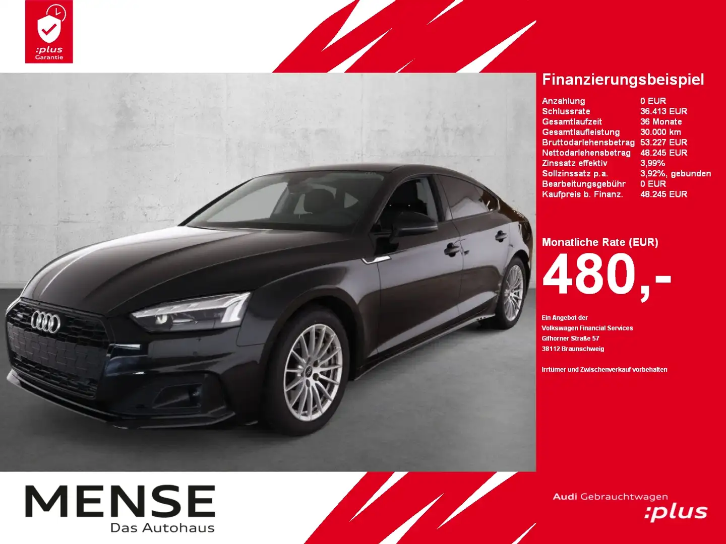 Audi A5 Sportback 45 TFSI quattro S tronic advanced Schwarz - 1