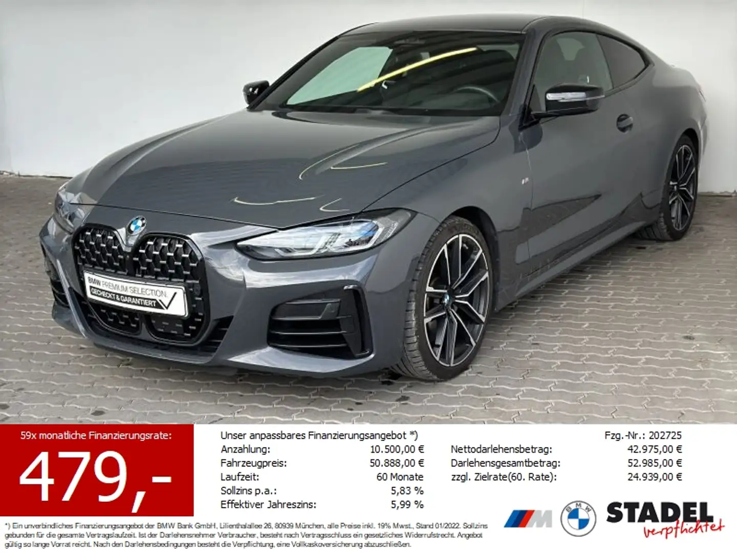 BMW 440 Mi Coupé Navi.Laser.HuD.360°.ACC.KomfZG.LR-Hz Grau - 1