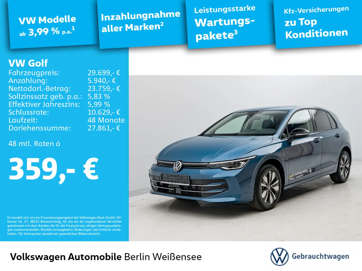 Volkswagen Golf Life 1.5 TSI DSG*GOAL*GJR*LED+*KLIMA*RFK Blau - 1