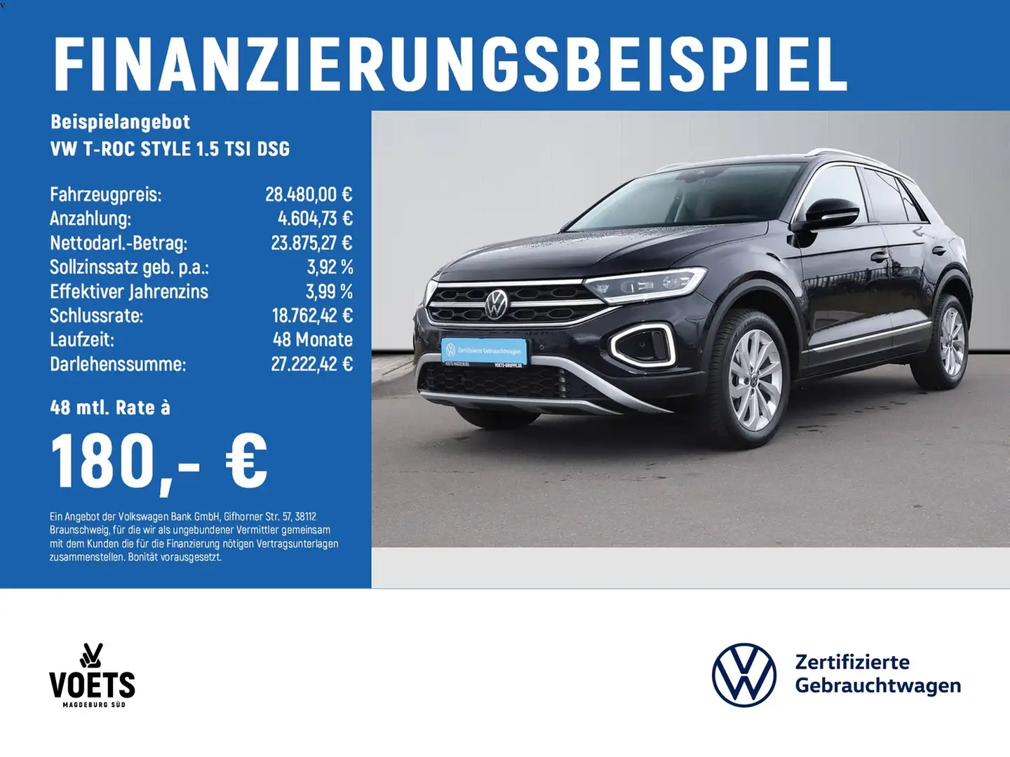 Volkswagen T-Roc STYLE 1.5 TSI DSG LED PLUS+NAVI+AHK+ACC Zwart - 2