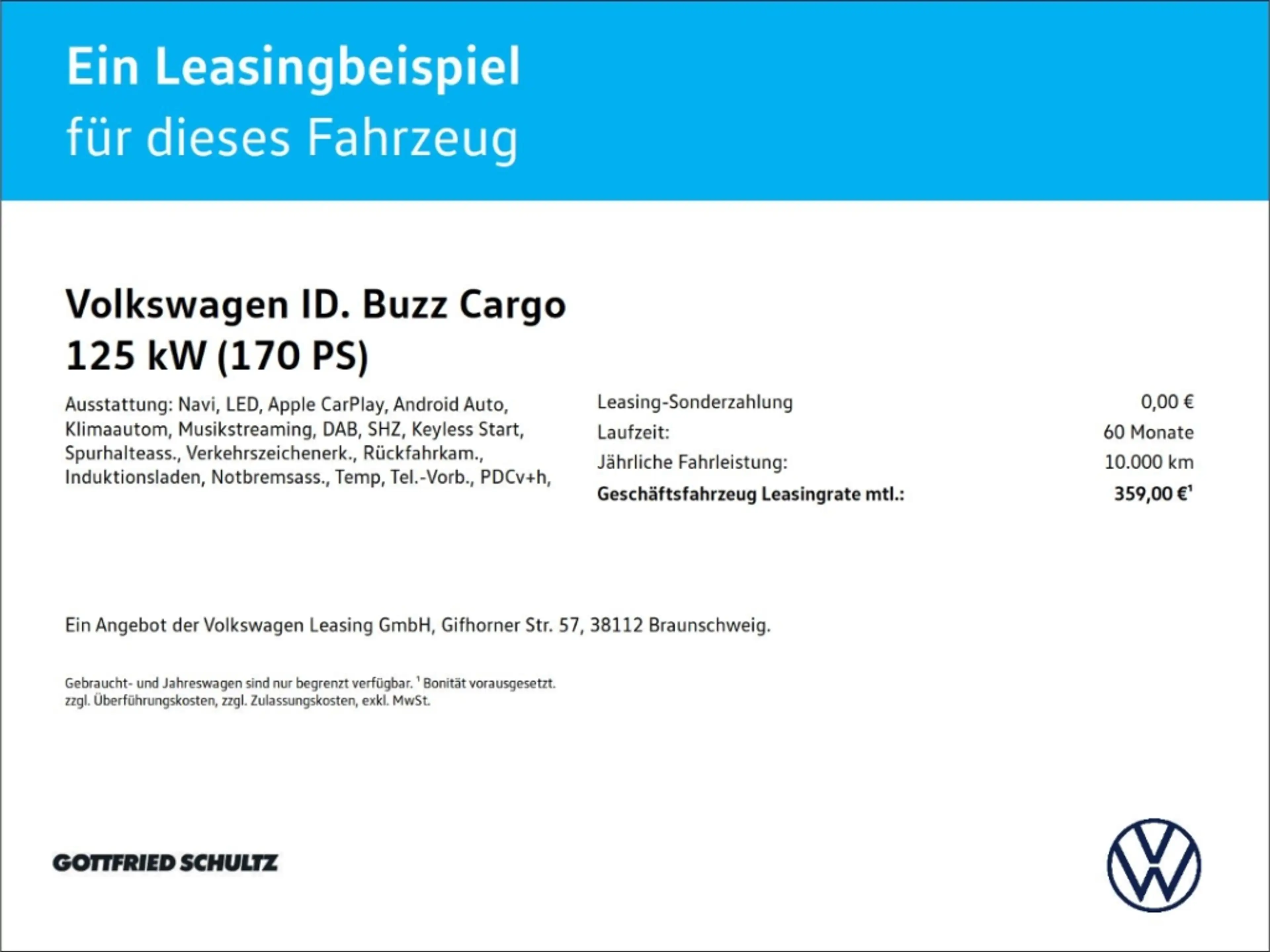 Volkswagen ID. Buzz Cargo (170 PS) Heckantrieb Radst. 2989 mm 125 kW Pure — photo 2
