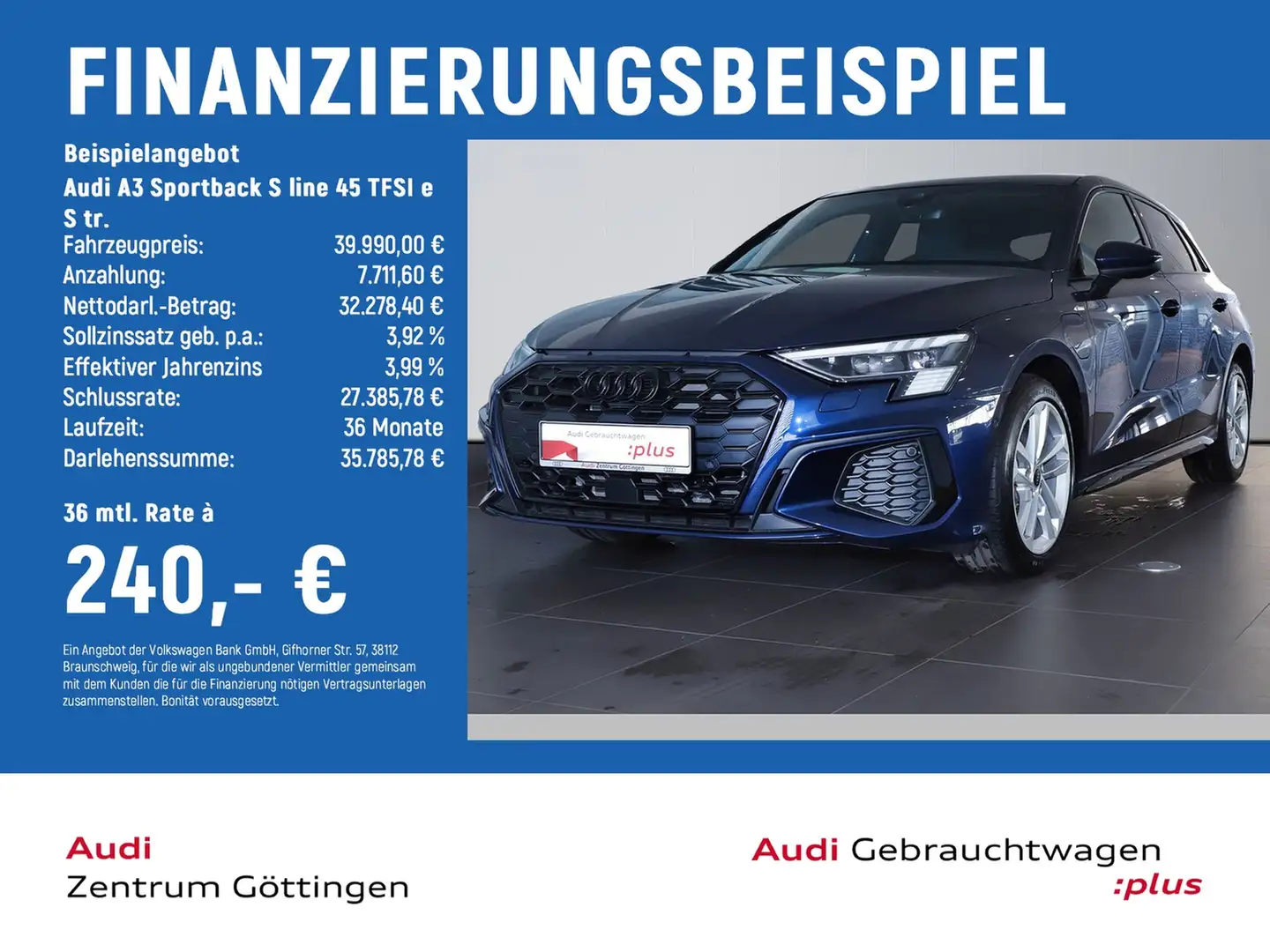 Audi A3 Sportback S line 45 TFSI e S tr. PANO+AHK+B&O Blau - 2