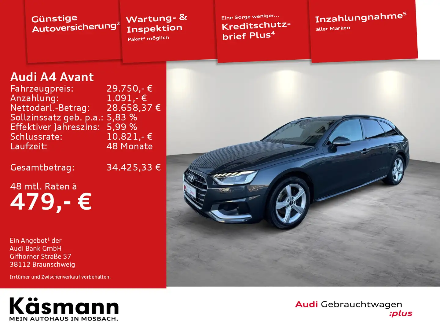 Audi A4 advanced 35TDI MATRIX AHK KAM STDHZ ACC Grau - 1