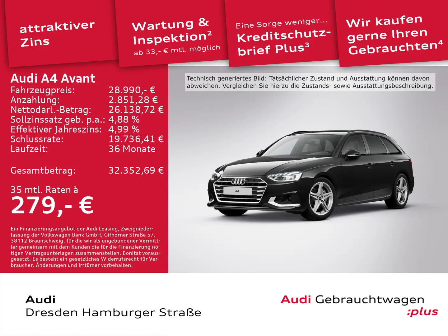 Audi A4 40 TFSI Advanced LED Navi  AHZV Schwarz - 1